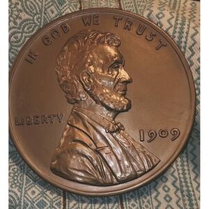 1970 Thermo Art US Lincoln Penny Wall Hanging Coin 12" 1909 Giant Vintage Foam